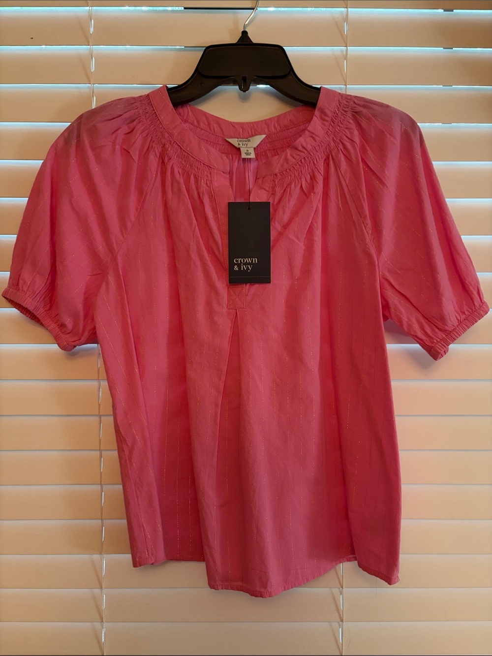 crown & ivy Hot Pink Short-Sleeve Peasant Blouse
